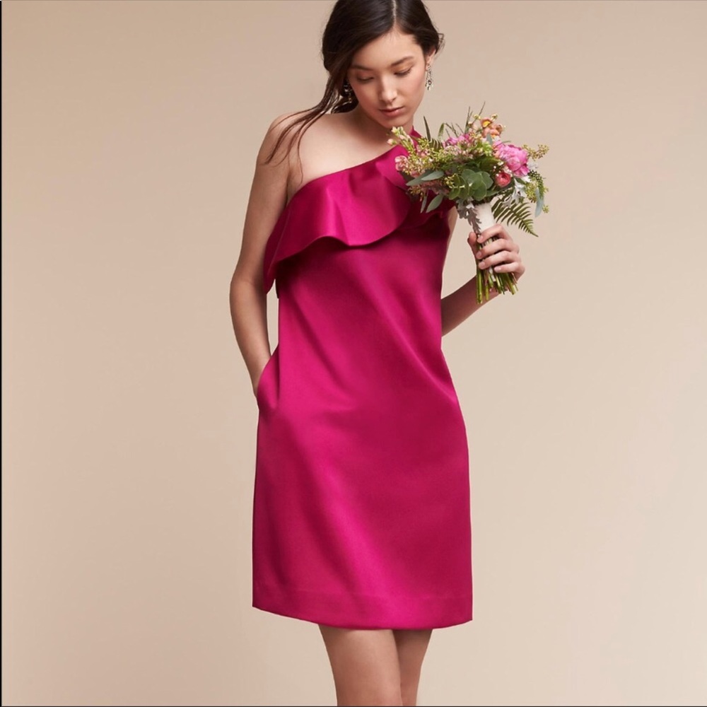 BHLDN Fuchsia One-Shoulder Mini Dress